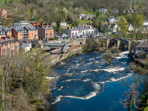 The River Dee rapids at the stone bridge in Llangollen, Denbighshire, Wales