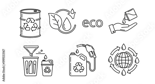 Set of eco friendly fuel and recycling icons.