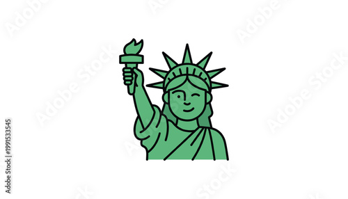 Statue of Liberty winking with one eye closed and smiling, playful American icon vector on white