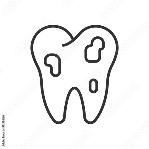 Tooth decay disease, icon in line design. tooth, decay, disease, dental, cavity, infection, problem on white background vector. tooth decay disease editable stroke icon