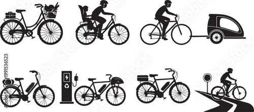 Bicycle Silhouette Icons for Transportation and Cycling