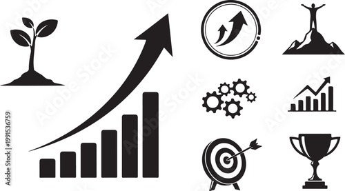 Business Growth and Success Icons in Black