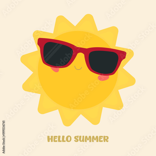 Stylish Summer Sun Character with Sunglasses Flat Vector Illustration