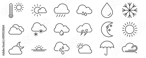 Weather Line Editable icon set. Editable stroke. Vector illustration