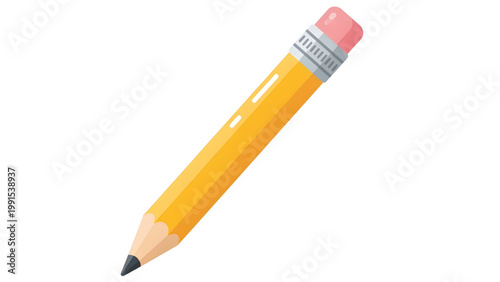 Yellow pencil with pink eraser on white background