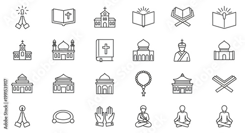 Collection of Religious Symbols and Buildings Icons.