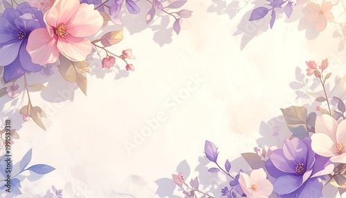 Vibrant floral arrangement decorates empty space with purple, pink, and white flowers.