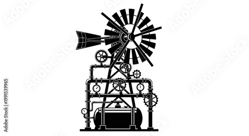 Old windmill farm equipment machine.