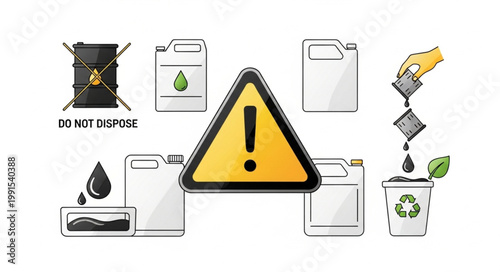 Hazardous Waste Disposal Warning Symbols and Containers.
