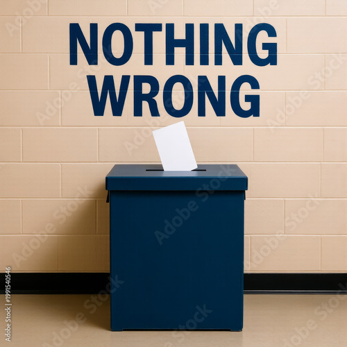 Ballot box labeled nothing wrong representing denial of issues minimized concerns and simplified narratives within political systems
