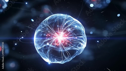 Captivating Microscopic Cells Animated Visualization with Glowing Center and Electrical Field