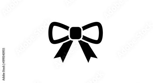 Elegant Black Bow Silhouette Isolated on White Background.