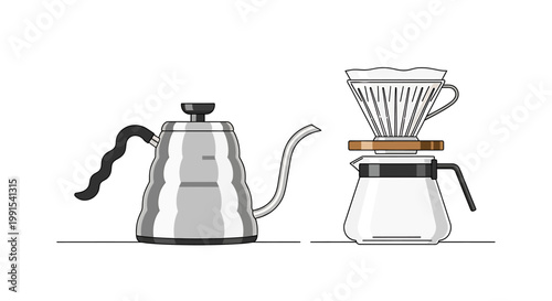 Elegant Stainless Steel Pour Over Coffee Brewing Equipment Set.