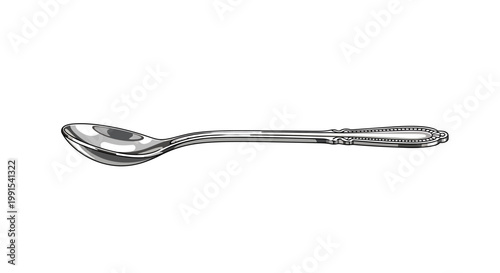 Elegant Silver Spoon Isolated on White Background.
