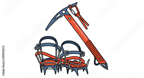 Essential Ice Axe and Crampons for Mountain Climbing Adventure.