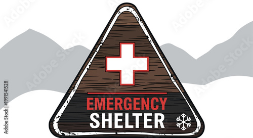 Emergency Shelter Sign - Symbol of Safety and Assistance in Winter.