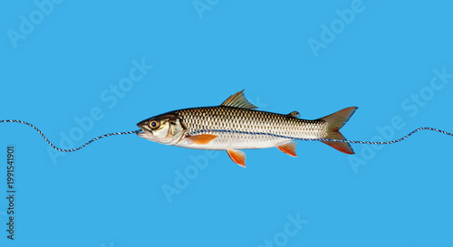 Fish caught on fishing hook line.