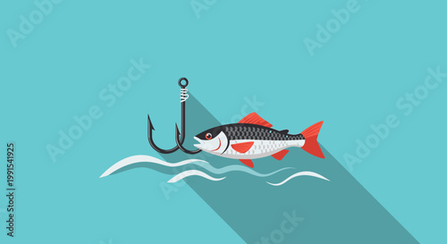 Fish caught on a fishing hook.