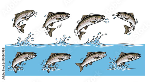 Fish Jumping Out of Water Illustration.