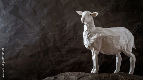 3D DIY Paper Craft Sheep Isolated on Black Background for Eid al Adha Islamic Festival Photo.
