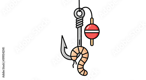 Fishing Hook with Lure and Bobber.