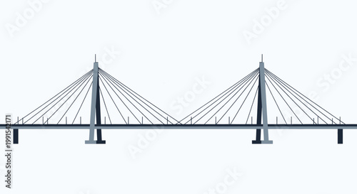 Modern Cable-Stayed Bridge Design with Two Towers and Suspension Cables, Vector Illustration