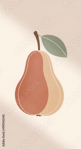 Minimalist boho pear illustration for nursery walls. Soft earthy tones, scandinavian aesthetic, perfect for a cozy modern children's room, tones, nature, pear