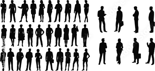 Business people silhouettes mega set, diverse corporate professionals standing in various poses, office workers collection isolated on white background design