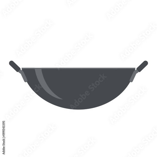 Modern stylized wok pan illustration featuring a deep, round bottom and ergonomic handles, ideal for versatile cooking techniques like stir-frying, sautéing, and steaming in a home kitchen setting