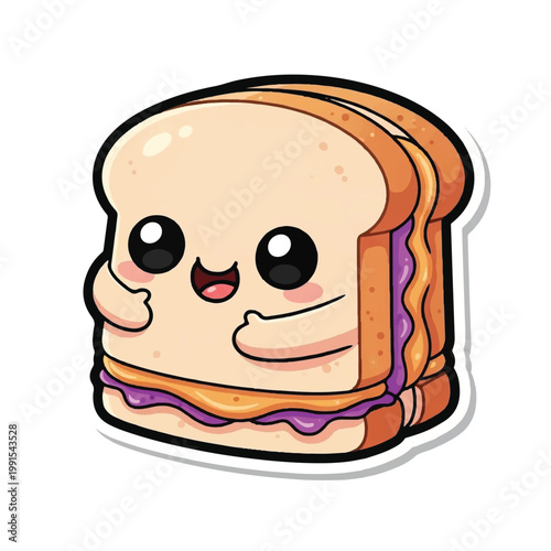 Cute cartoon sandwich with smiling face.