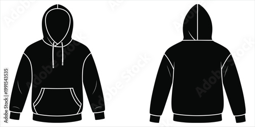 Black Hoodie Front and Back View Isolated on White Background sweatshirt apparel