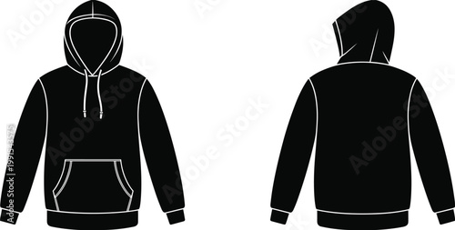Black Hoodie Front and Back View Isolated on White Background sweatshirt apparel