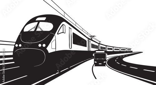 Black and white train, speeding train, railway vehicle, transportation icon