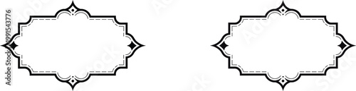 Two ornate black decorative frames with empty space for text on white background Keywords: frame, border, ornate, decorative, vintage