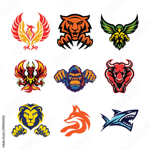 Minimalist vector logo for gaming branding with animals