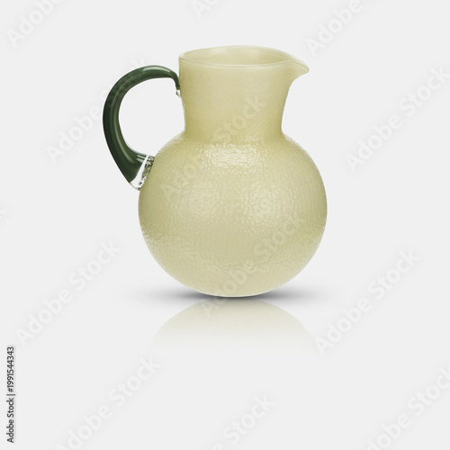 Yellow teapot with black handle and lid on white background