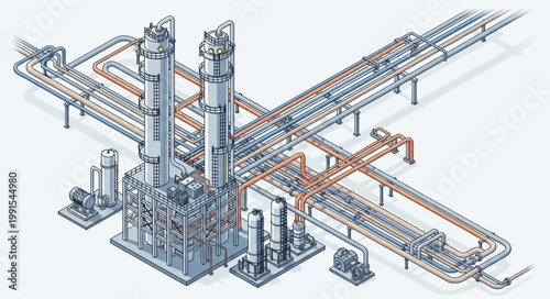 Industrial Oil Refinery with Complex Piping and Structures.
