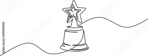 Continuous one line drawing of star trophy award achievement for best performance and winner concept vector illustration