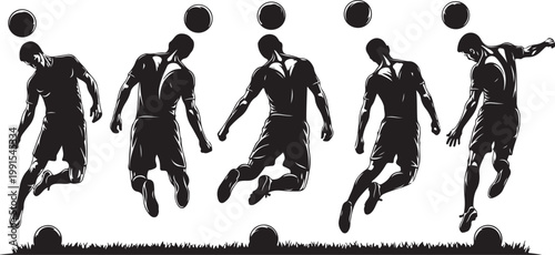 Soccer player silhouettes, kicking ball vector graphics, football illustrations, sports icons