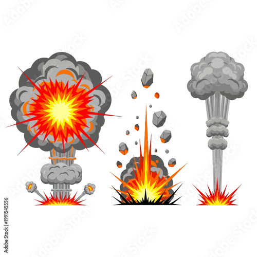 Atomic bombs explode in a massive destruction scene with fire and smoke