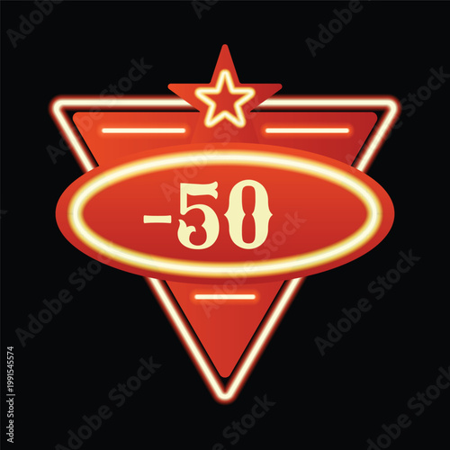 Retro american neon sign vintage sale banner and label with vibrant design that attract attention