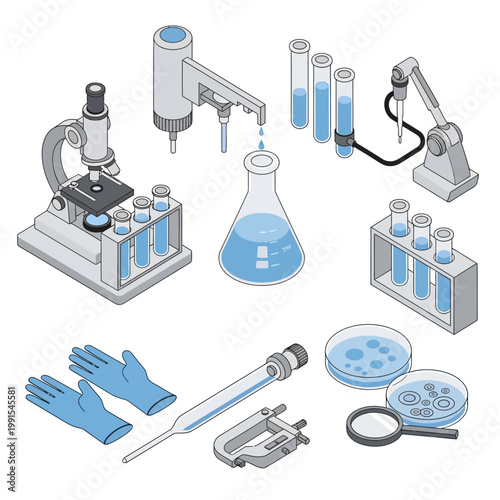 Scientists conducting experiments with microscopes and test tubes in laboratory setting with various equipment