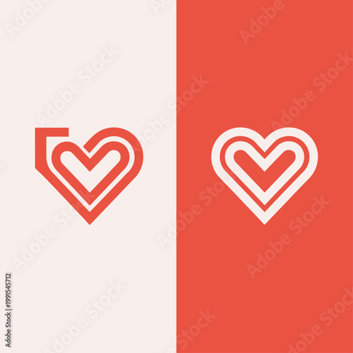 Obraz na plátně Two heart shaped logos on white and orange backgrounds side by side