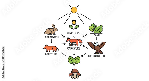 Food chain diagram ecosystem animals and plants vector illustration
