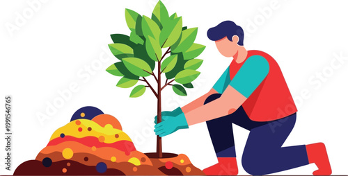 Tree planting environmental conservation activity eco friendly vector illustration