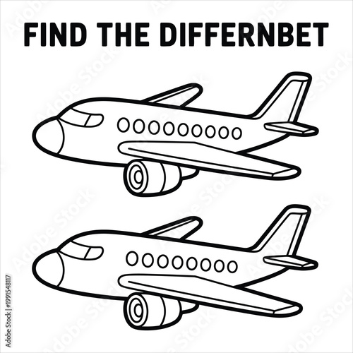 Find the difference game with two cartoon airplanes, line