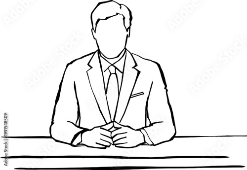 Professional Businessman Sitting at Desk with Hands Clasped