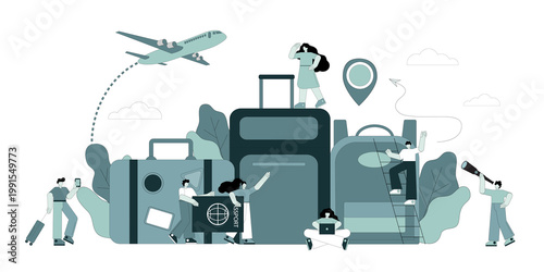 Travel concept. People plan vacations or trips, book tickets, and plan routes using the internet and gadgets