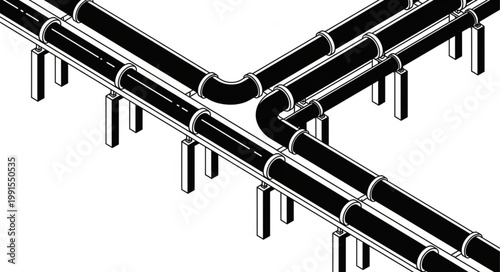 Industrial Pipeline System with Valves and Supports.