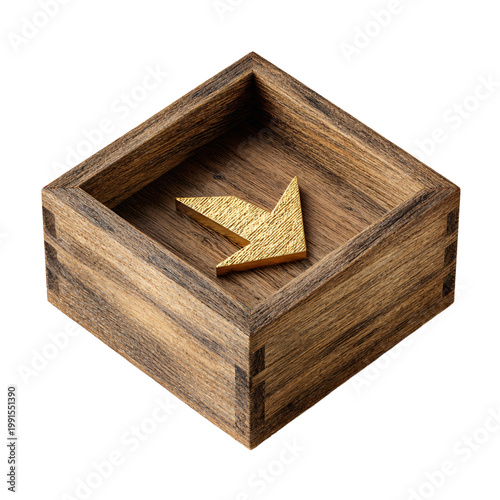 Professional Isolated Wooden Box with Golden Arrow Pointing Inside for Marketing Campaigns